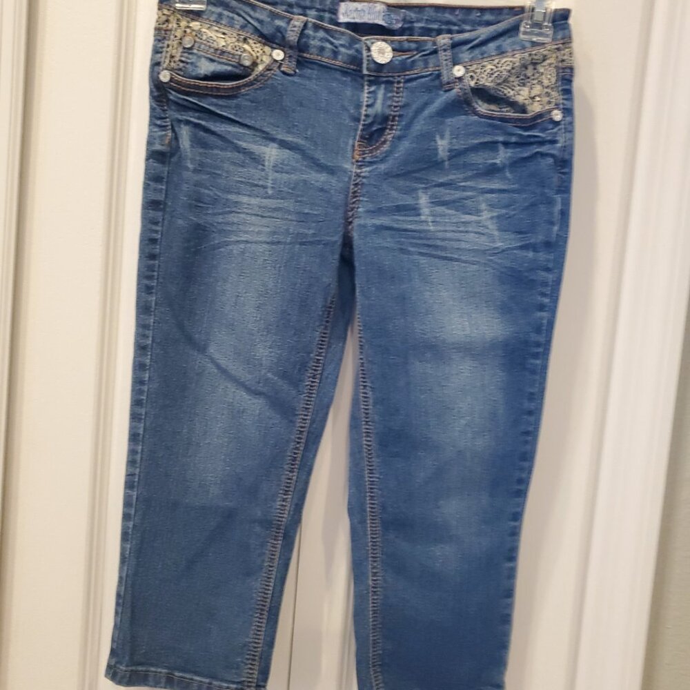 Karma Blue Jeans Girls 7 (Fit 29Wx18L) Straight Leg Stretch Lace Accents